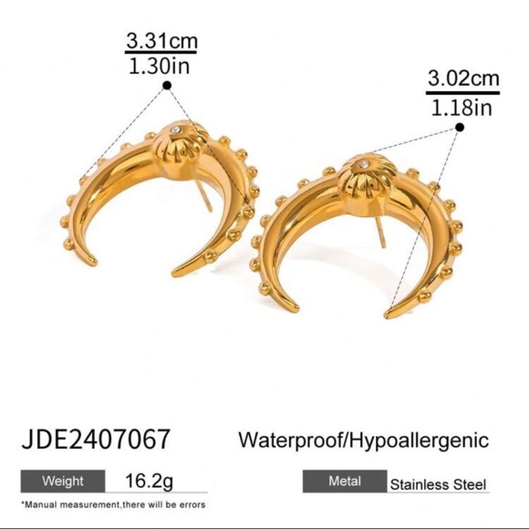 Bold Gold Crescent Hoop Earrings – Stainless Steel - Picture 3 of 14